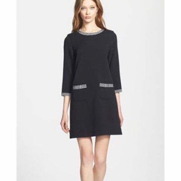 KATE SPADE Houndstooth Trim Black Shift Dress - Picture 1 of 6